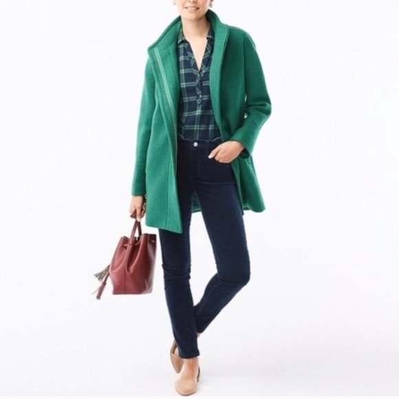J.Crew Factory #AB946 New City Cocoon Coat Alpine Green 0P 0 Petite - Picture 1 of 15